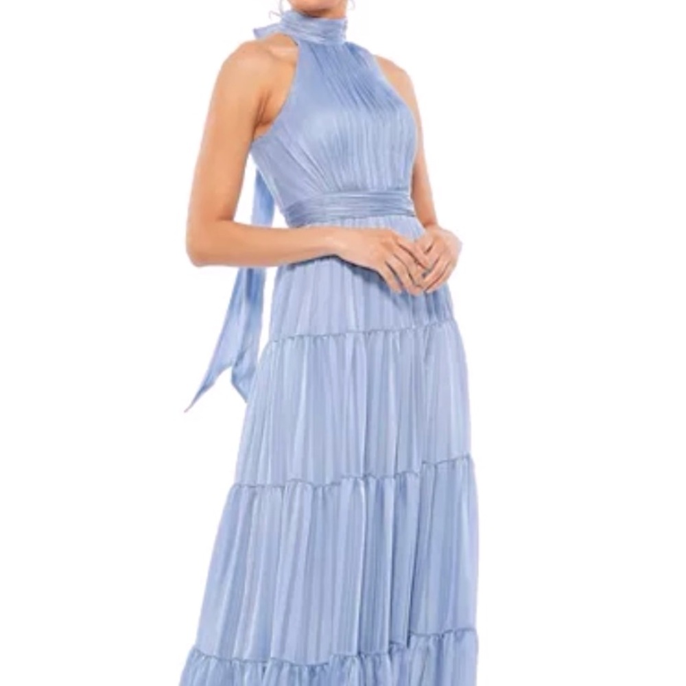Beautiful Mac Duggal Light Blue Halter Maxi Dress